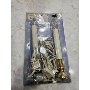 Vintage 2006 Merry Brite Solid Brass Candle Lamps 9" Tall Indoor On Off Switch